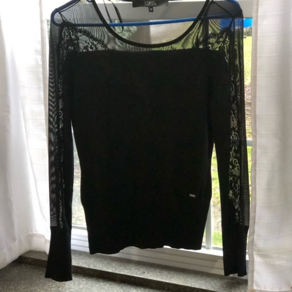 Julien MacDonald sheer lace black top. Size 10.